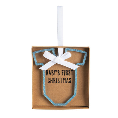 baby's first christmas, blue onesie