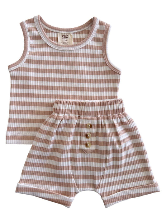 organic ribbed tank & short set • tan stripe