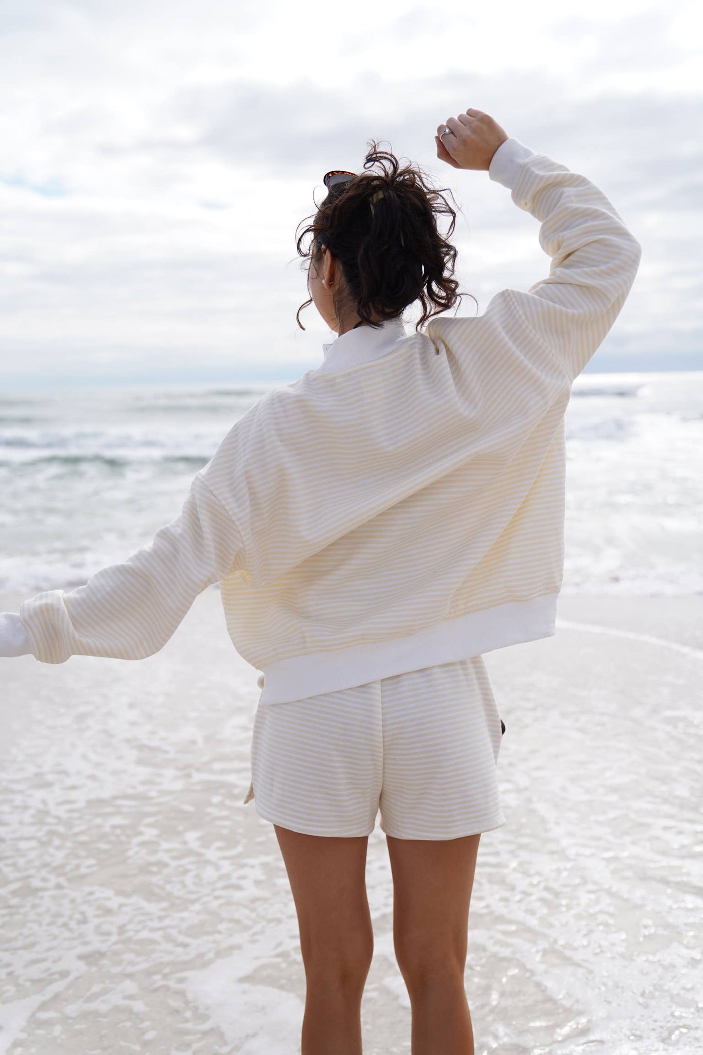 baby yellow + white big striped shorts