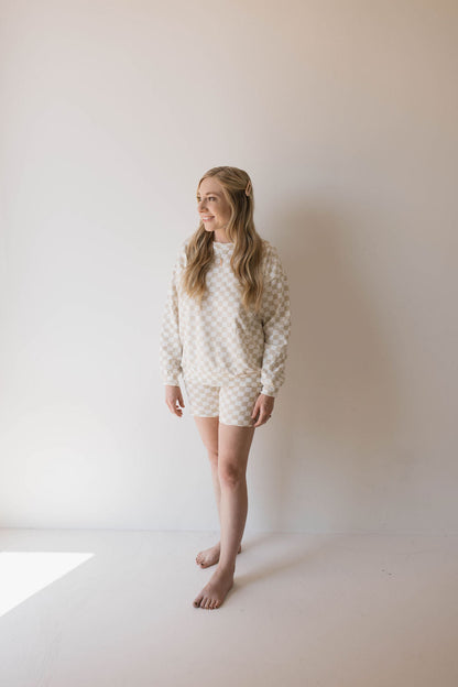 Adult Long Sleeve Short Set | Chai Checkerboard