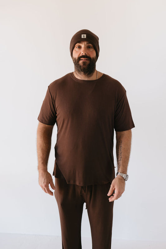 Men's Bamboo Short Sleeve Pajamas | Coffee Bean - Ivory Soul