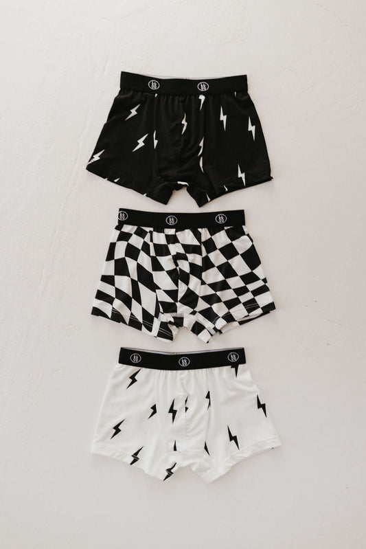 Bamboo Boxers (3 Pack) | Black and White Lightning Bolt & Wavy Checkerboard - Ivory Soul