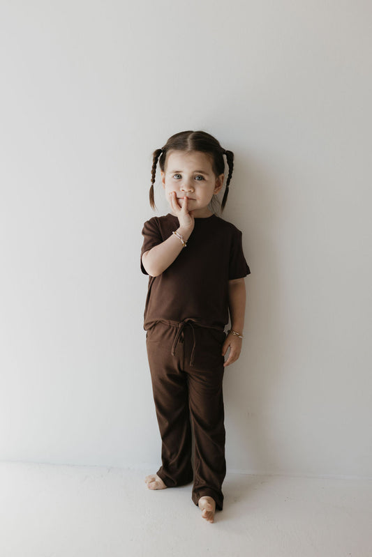 Toddler Short Sleeve Bamboo Lounge Set | Coffee Bean