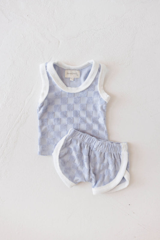 Terry Tank Short Set | Periwinkle Blue Checker