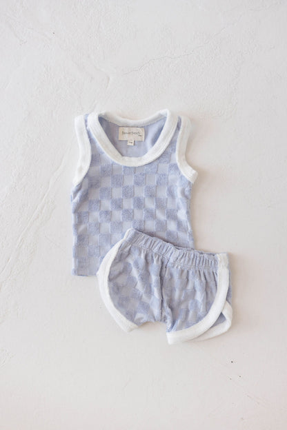 Terry Tank Short Set | Periwinkle Blue Checker