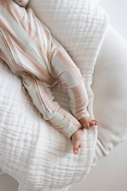 Bamboo Zip Pajamas | Candy Stripe - Ivory Soul