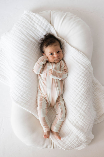 Bamboo Zip Pajamas | Candy Stripe - Ivory Soul