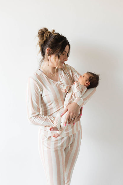 Bamboo Zip Pajamas | Candy Stripe - Ivory Soul