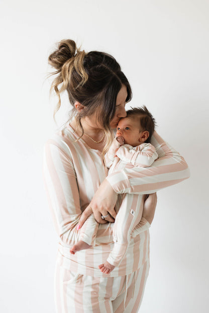 Bamboo Zip Pajamas | Candy Stripe - Ivory Soul