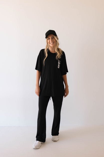 Short Sleeve Women's Bamboo Lounge Set | Black ff Signature - Ivory Soul