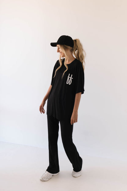 Short Sleeve Women's Bamboo Lounge Set | Black ff Signature - Ivory Soul