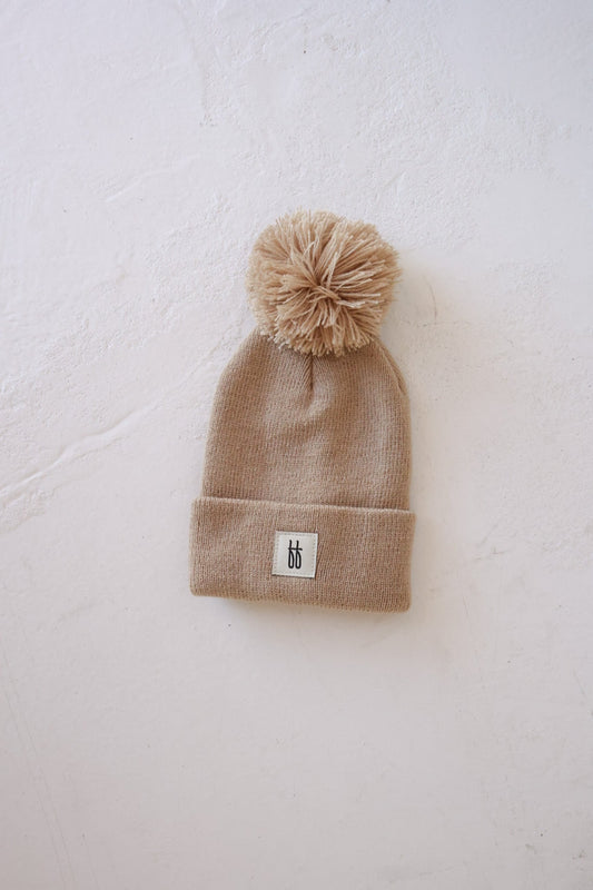 ff Knit Pom Top Beanie | Taupe - Ivory Soul