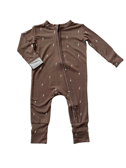 zipper romper - brown lightning