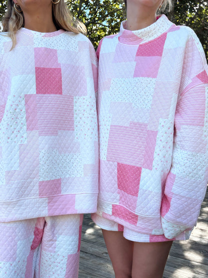 margo quilted patchwork mockneck sweatshirt