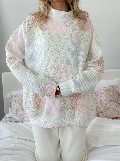 quilted pastel mockneck sweatshirt