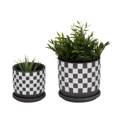 brown + white ceramic saucer planter