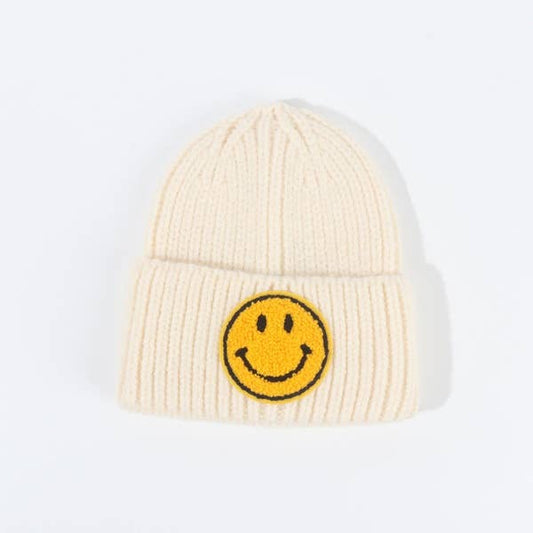 happy face kids beanie