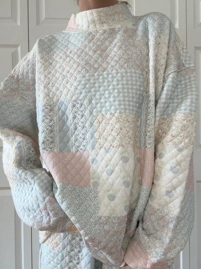 shades of blue quilted pastel mockneck sweatshirt