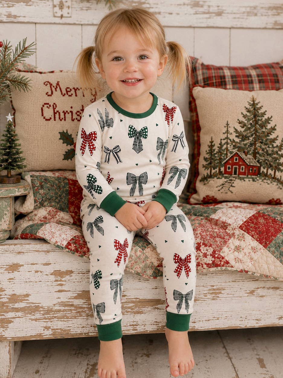 long sleeve 2-piece set, country christmas bows