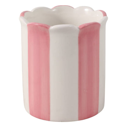 pink + ivory ceramic striped pencil cup