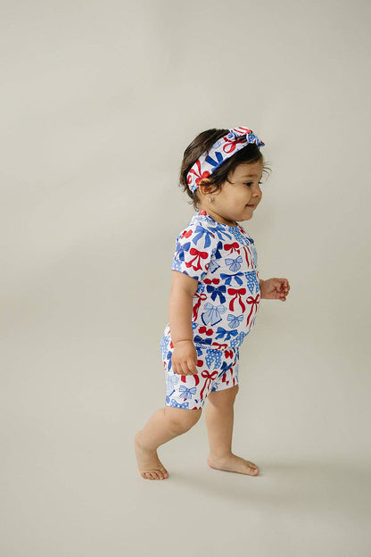 bamboo shorts set | red-white & bows