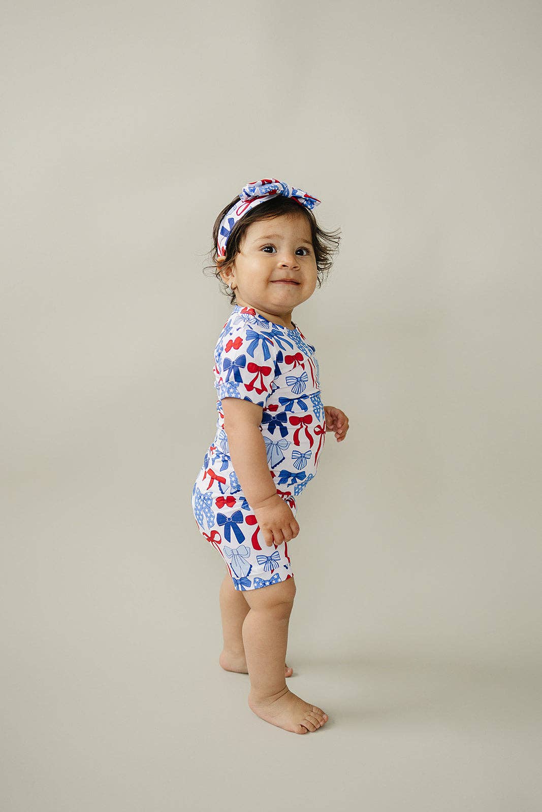 bamboo shorts set | red-white & bows