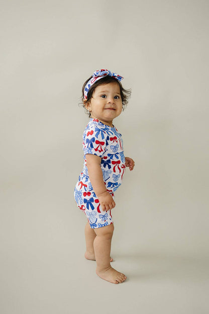 bamboo shorts set | red-white & bows