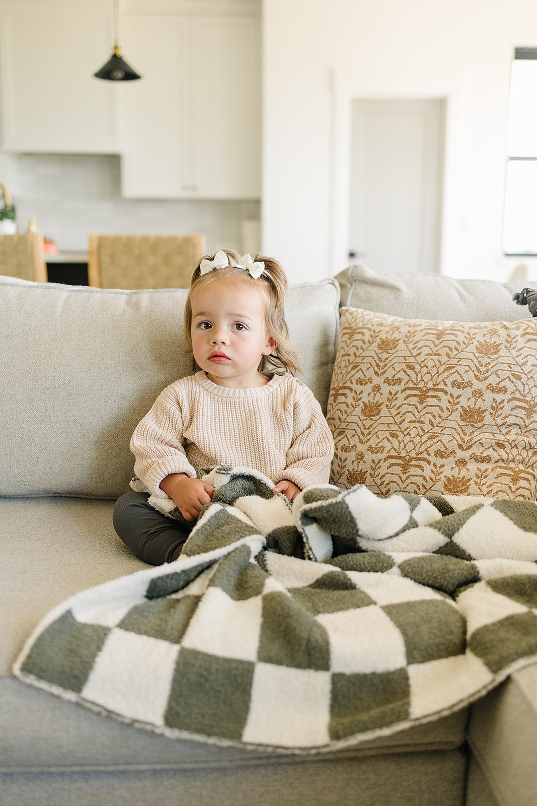 Green Checkered Plush Blanket - Ivory Soul