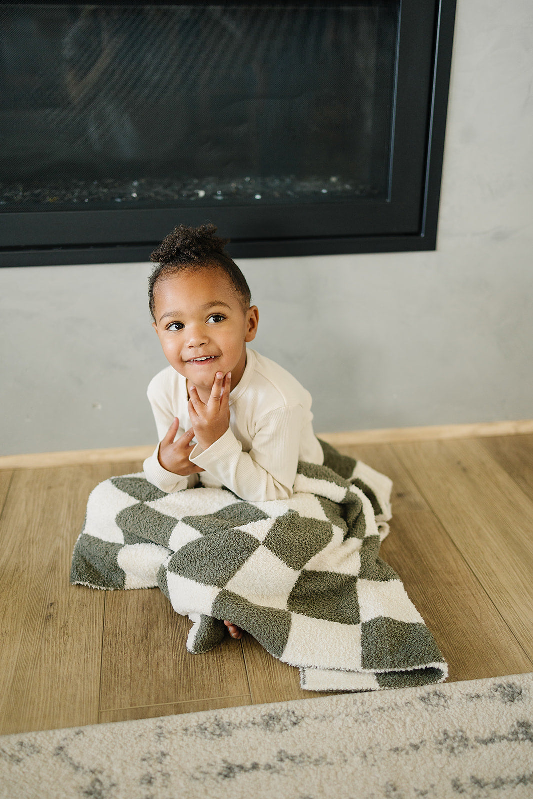 Green Checkered Plush Blanket - Ivory Soul