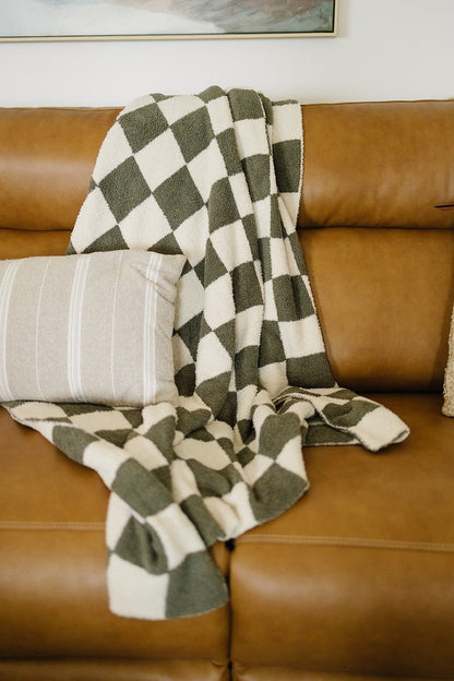 Green Checkered Plush Blanket - Ivory Soul