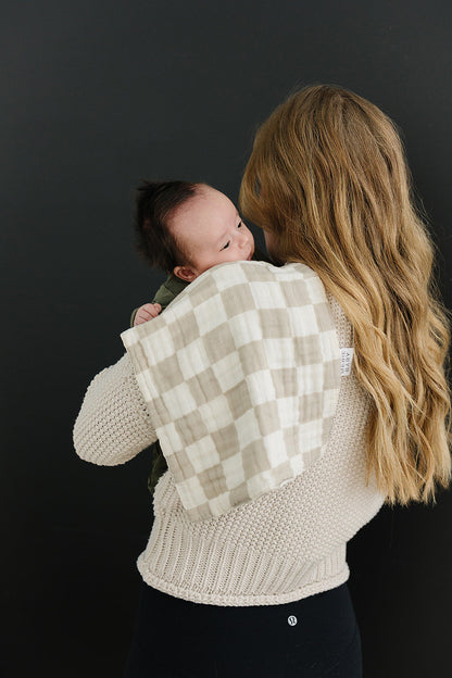 Taupe Checkered Muslin Burp Cloth - Ivory Soul