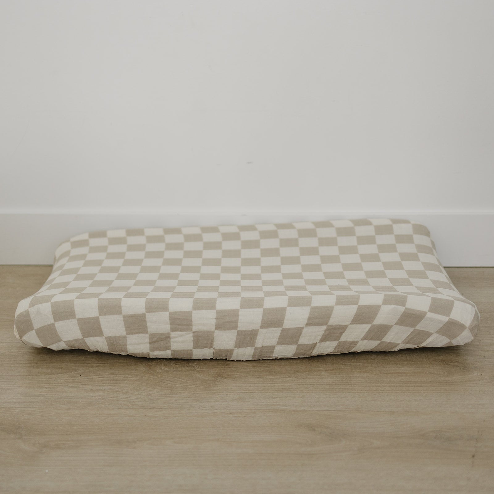 Taupe Checkered Muslin Changing Pad Cover - Ivory Soul