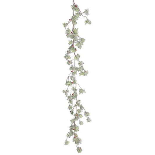 60 inch glittered mistletoe garland with red berries