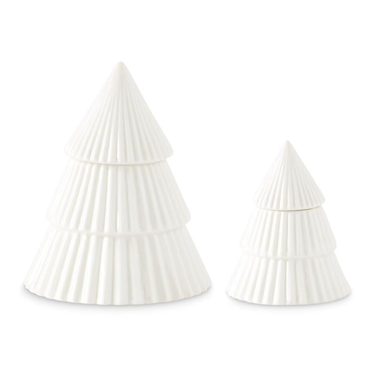 ribbed white ceramic lidded christmas trees – Ivory Soul