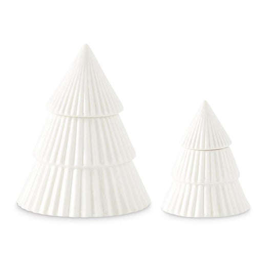 ribbed white ceramic lidded christmas trees