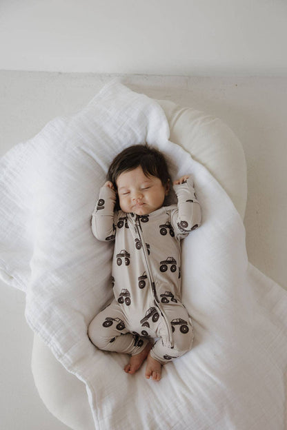 monster truck bamboo zip pajamas