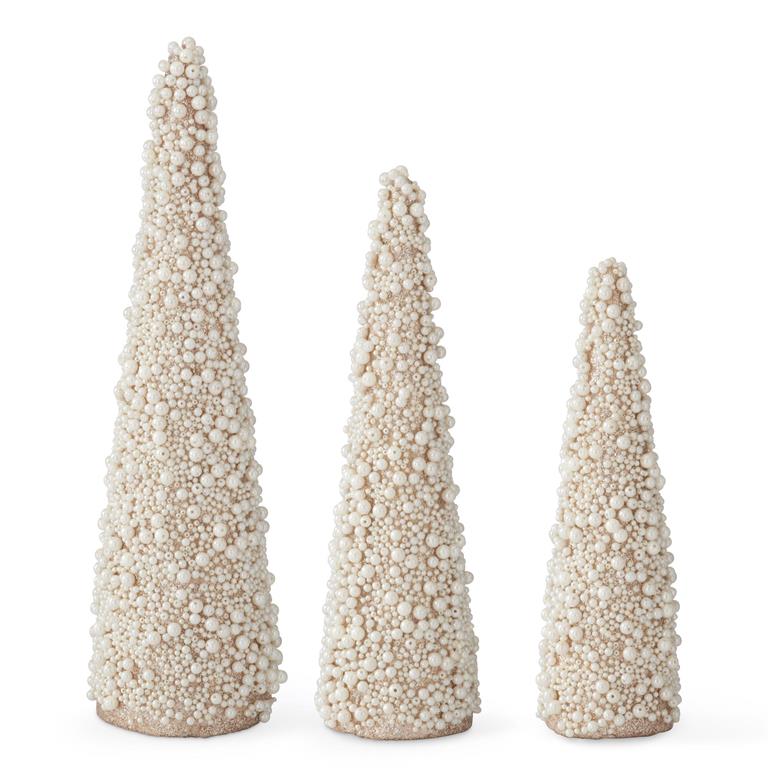 gold glittered + multi size pearl beads cone tree
