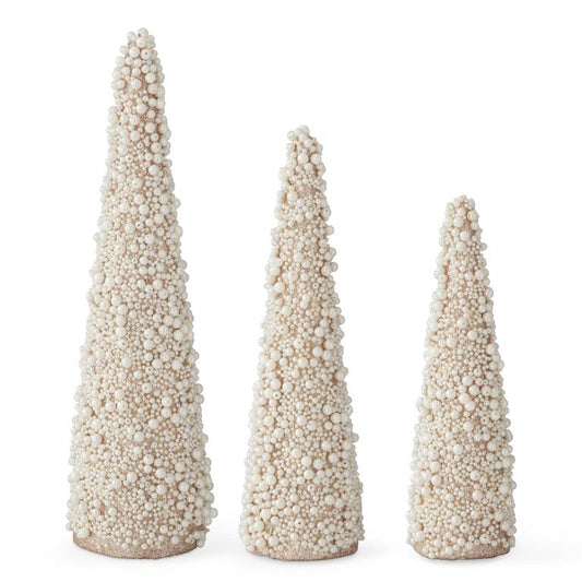 gold glittered + multi size pearl beads cone tree