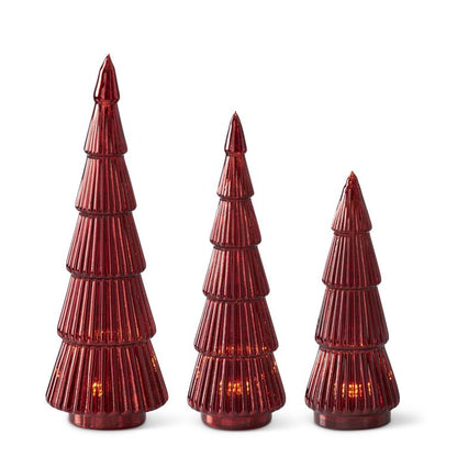 red ribbed led glass tree w/ timer