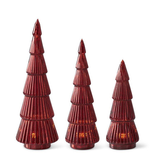red ribbed led glass tree w/ timer