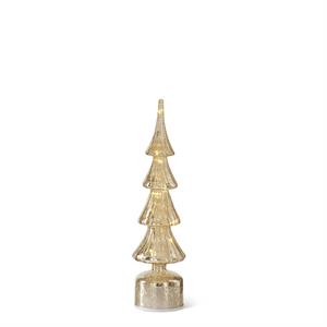 rotating gold ribbed led glass tree w/ timer