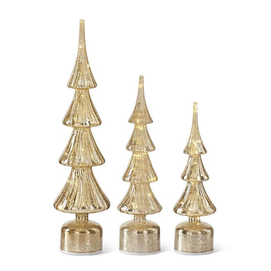 rotating gold ribbed led glass tree w/ timer