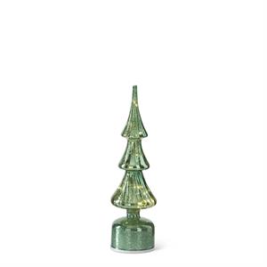rotating green ribbed led glass tree w/ timer