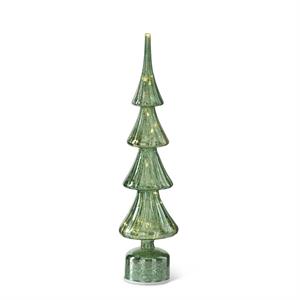 rotating green ribbed led glass tree w/ timer