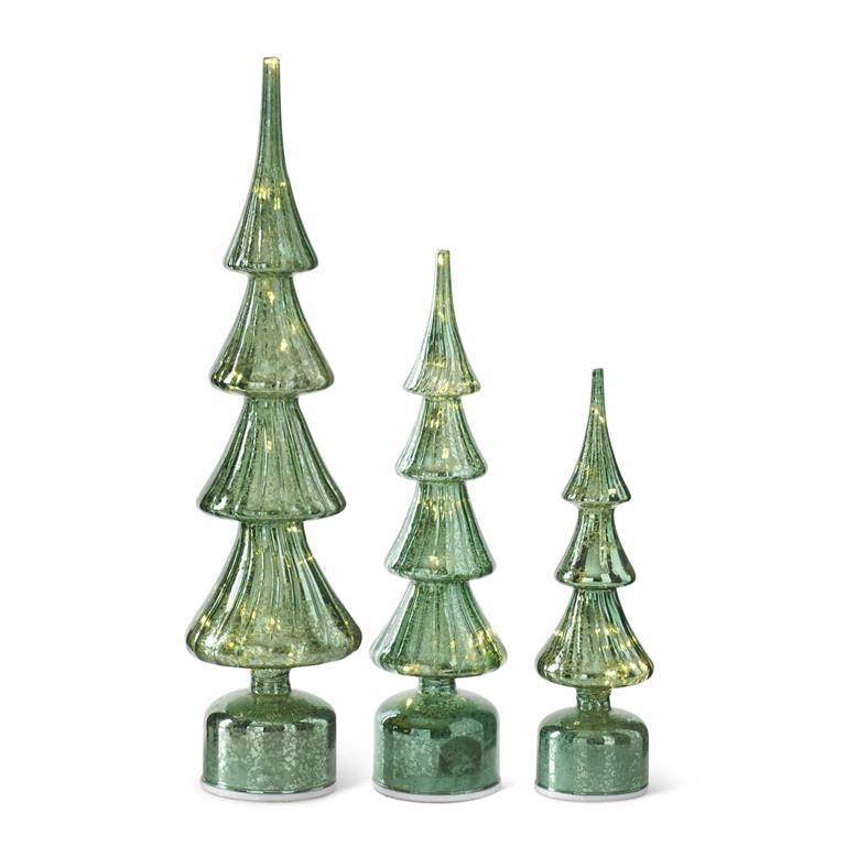 rotating green ribbed led glass tree w/ timer
