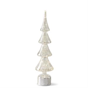 rotating silver ribbed led glass tree w/ timer