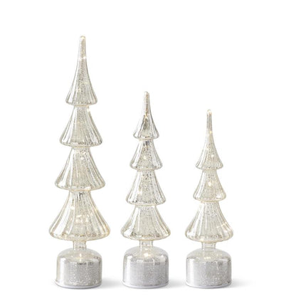 rotating silver ribbed led glass tree w/ timer