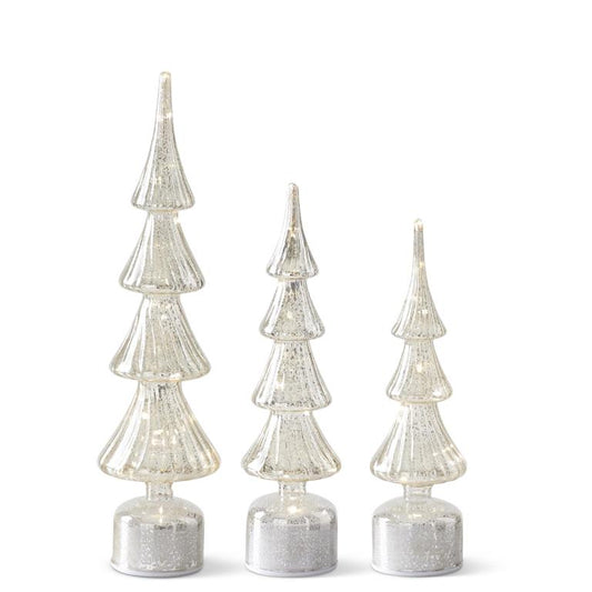 rotating silver ribbed led glass tree w/ timer