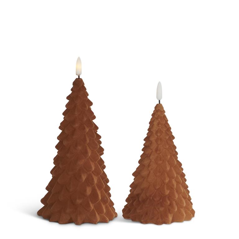 brown flocked led christmas tree candle w/ timers