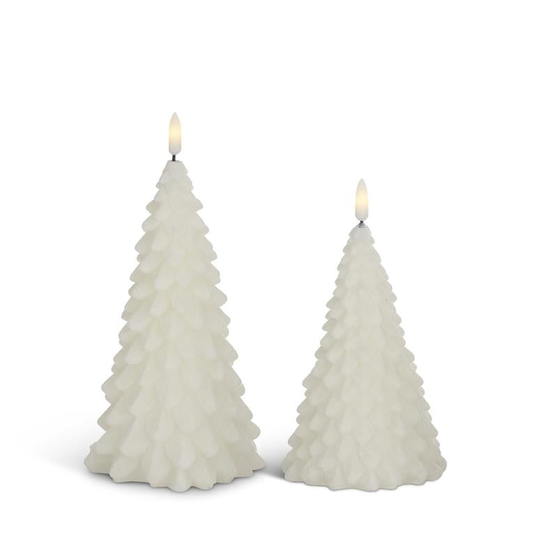 white flocked led christmas tree candle w/ timers